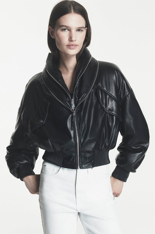 Black DKNY FAUX LEATHER BOMBER JACKET