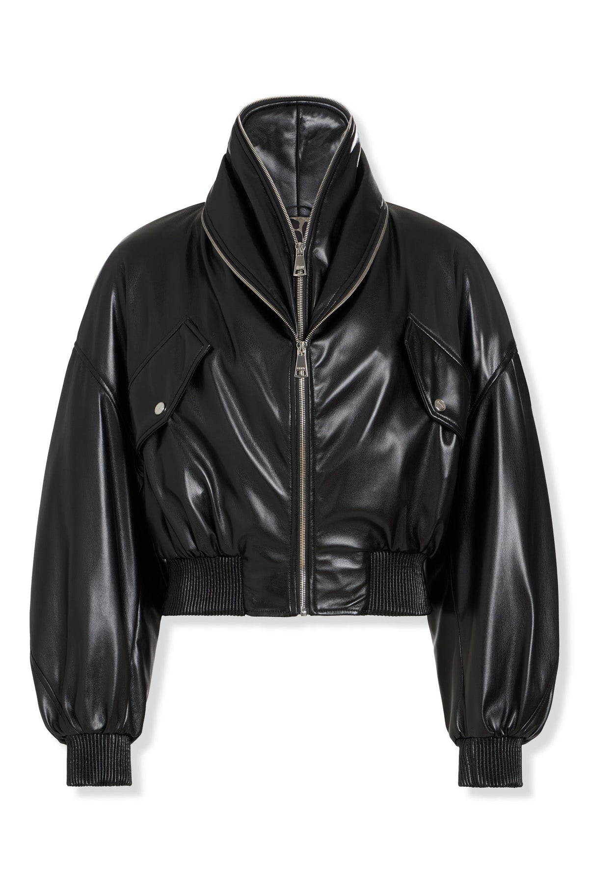 Black DKNY FAUX LEATHER BOMBER JACKET
