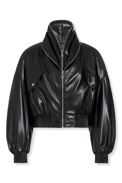 Black DKNY FAUX LEATHER BOMBER JACKET