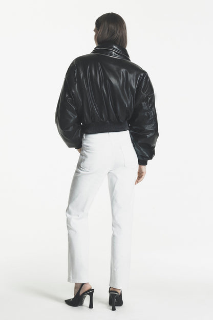 Black DKNY FAUX LEATHER BOMBER JACKET