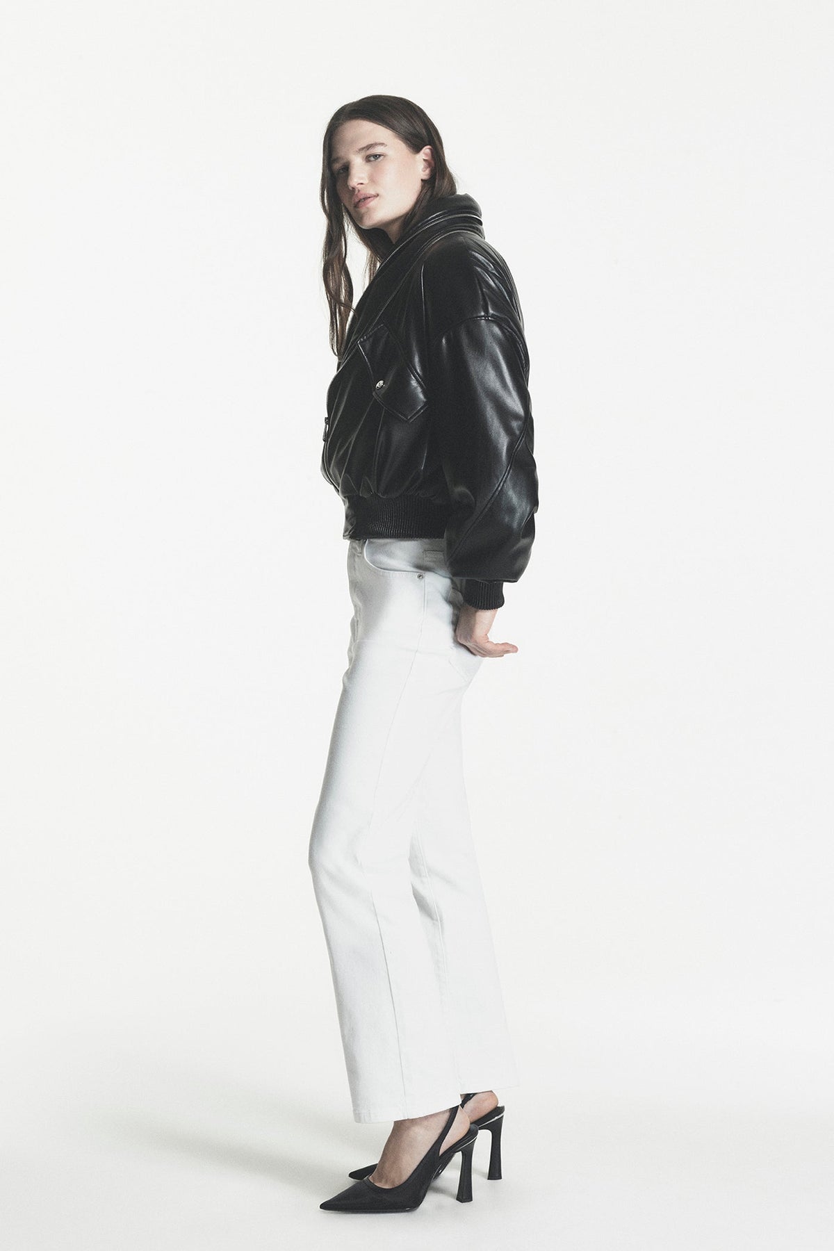 Black DKNY FAUX LEATHER BOMBER JACKET