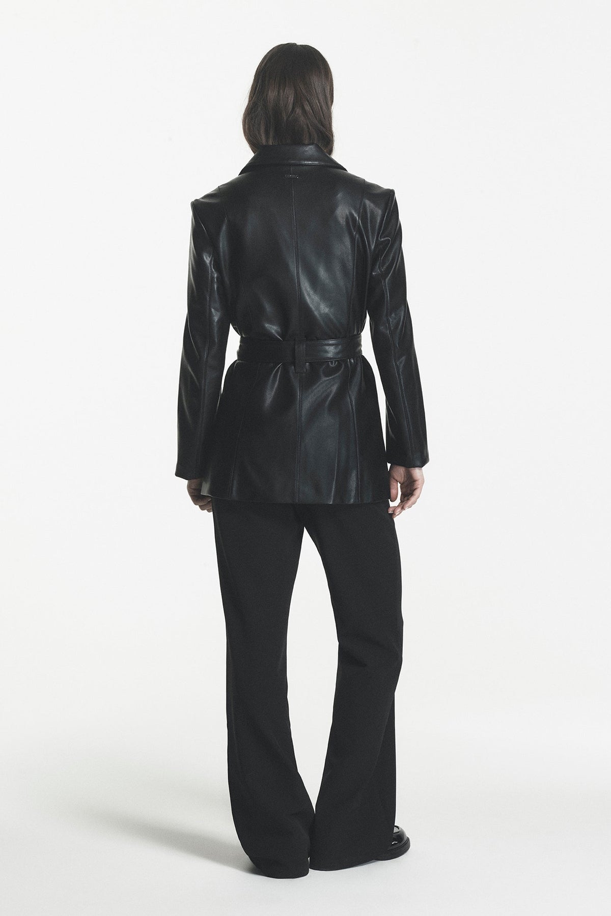 Black DKNY FAUX LEATHER BLAZER COAT