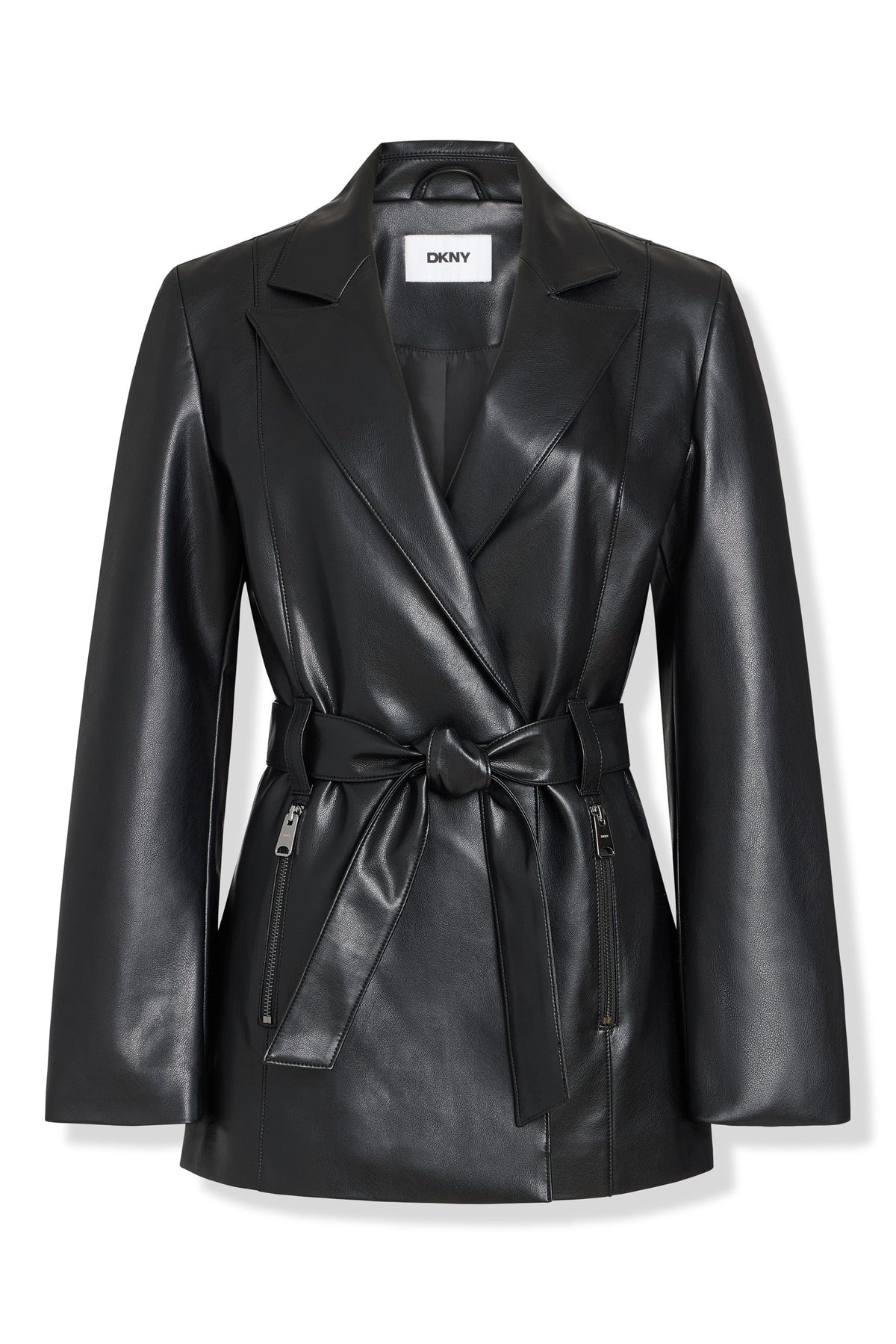 Black DKNY FAUX LEATHER BLAZER COAT