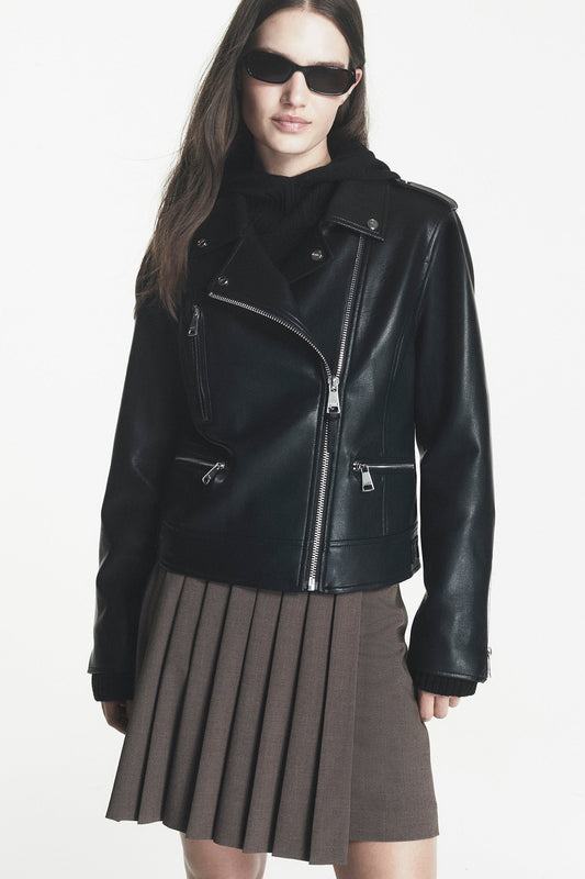 Black DKNY FAUX LEATHER MOTO JACKET