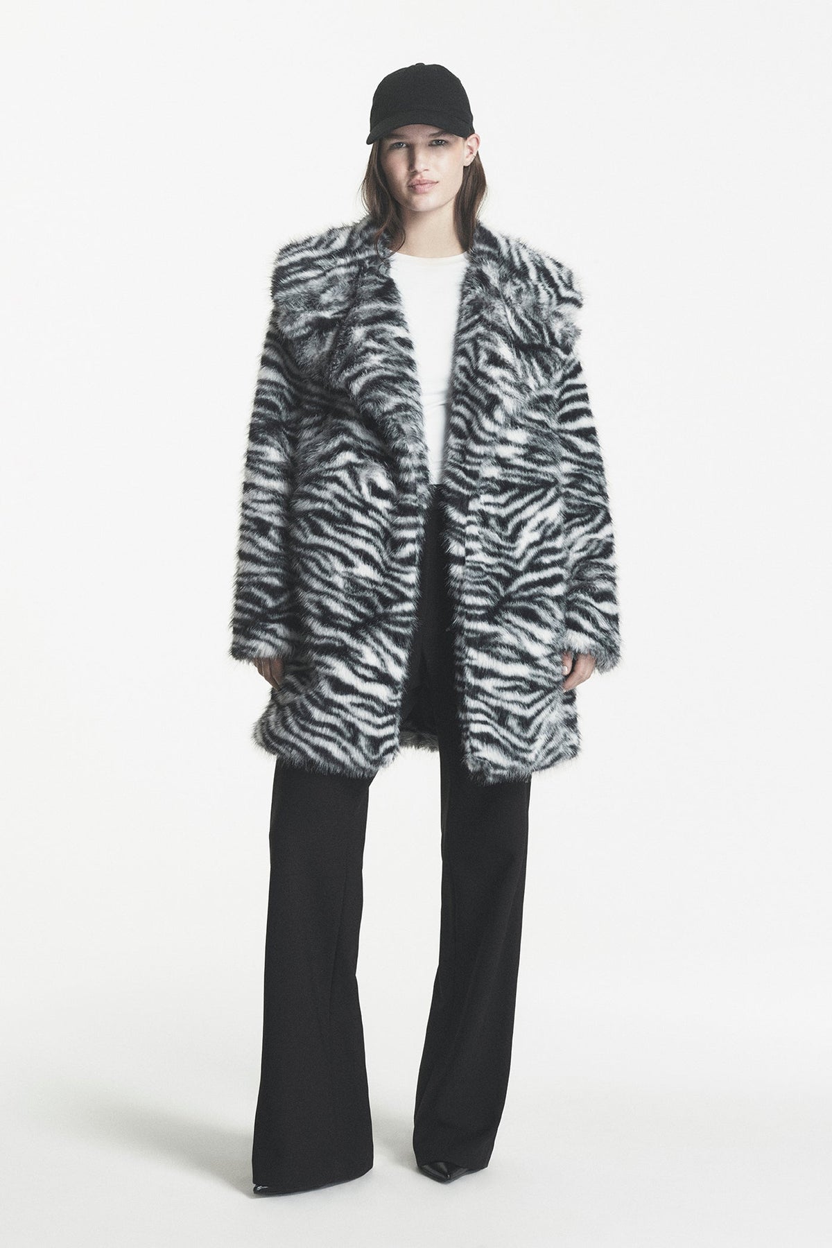 Black/White DKNY FAUX FUR SNOW LEOPARD JACKET