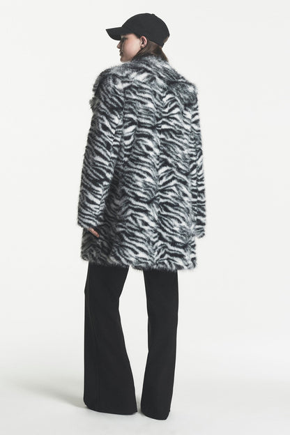 Black/White DKNY FAUX FUR SNOW LEOPARD JACKET