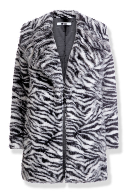 Black/White DKNY FAUX FUR SNOW LEOPARD JACKET