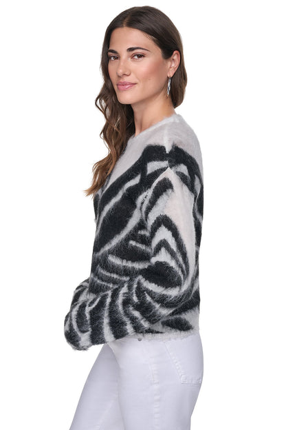 Ivory/Black DKNY BRUSHED ANIMAL INTARSIA SWEATER
