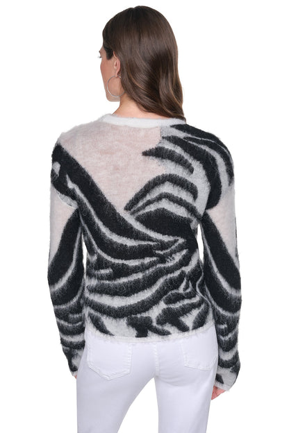 Ivory/Black DKNY BRUSHED ANIMAL INTARSIA SWEATER