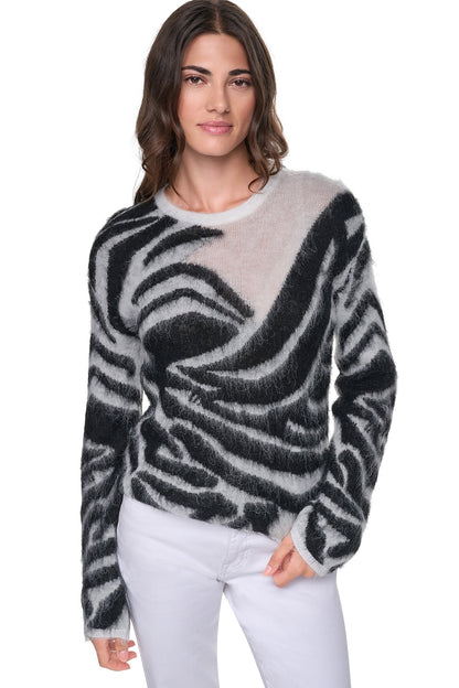 Ivory/Black DKNY BRUSHED ANIMAL INTARSIA SWEATER