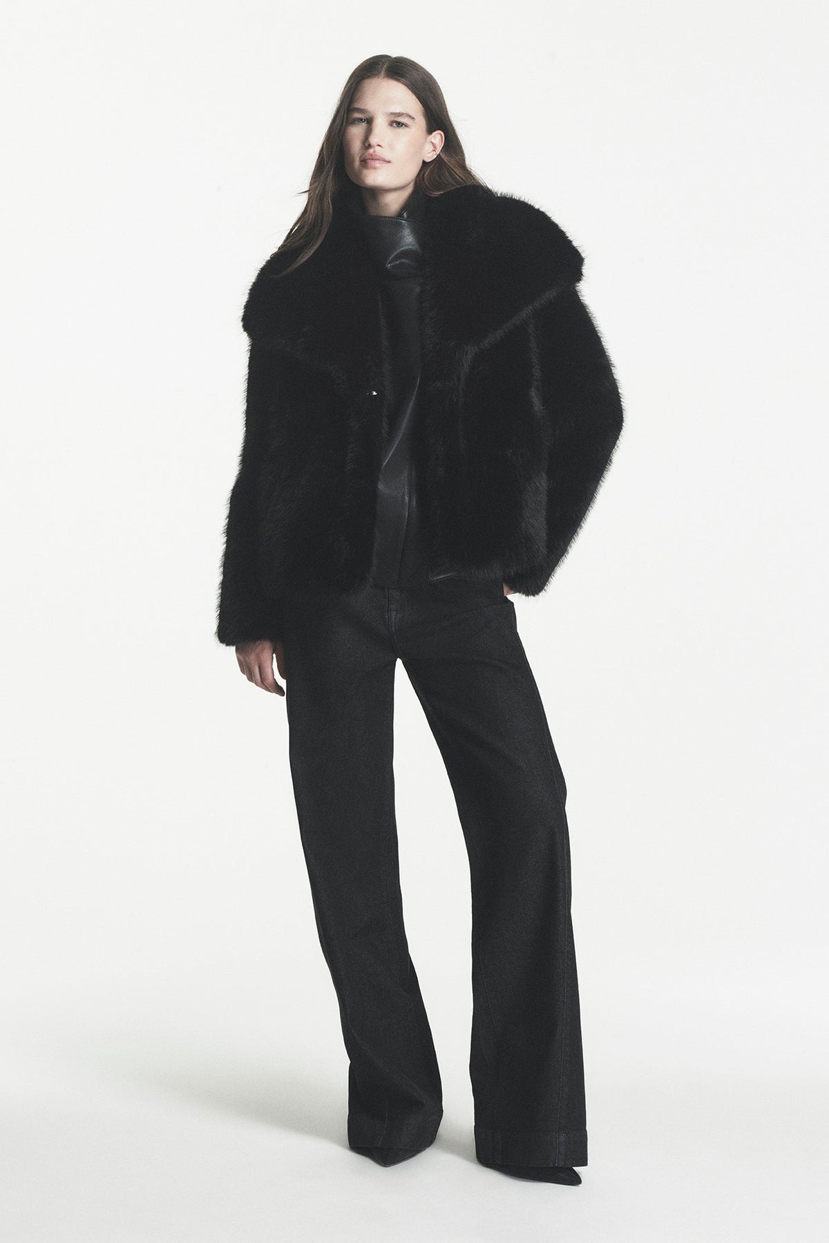 Black DKNY HIGH-RISE FORWARD SEAM WIDE LEG
