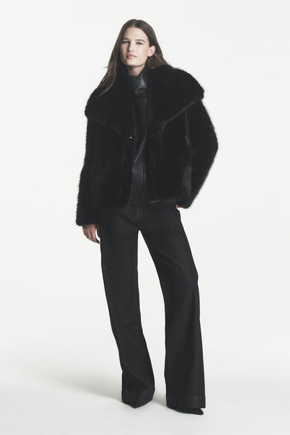 Black DKNY HIGH-RISE FORWARD SEAM WIDE LEG