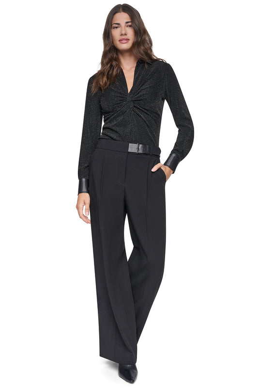 Black DKNY BELTED WIDE LEG TROUSER