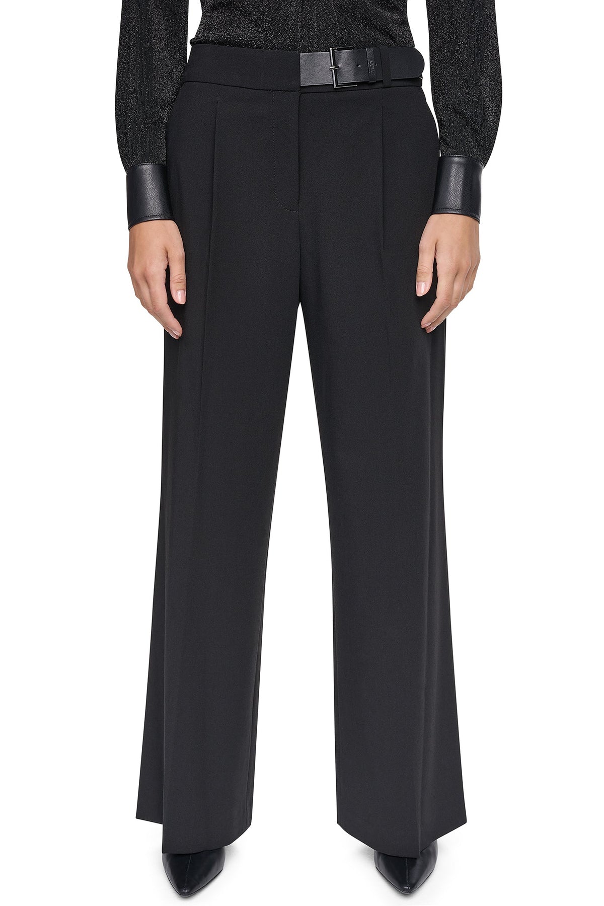 Black DKNY BELTED WIDE LEG TROUSER
