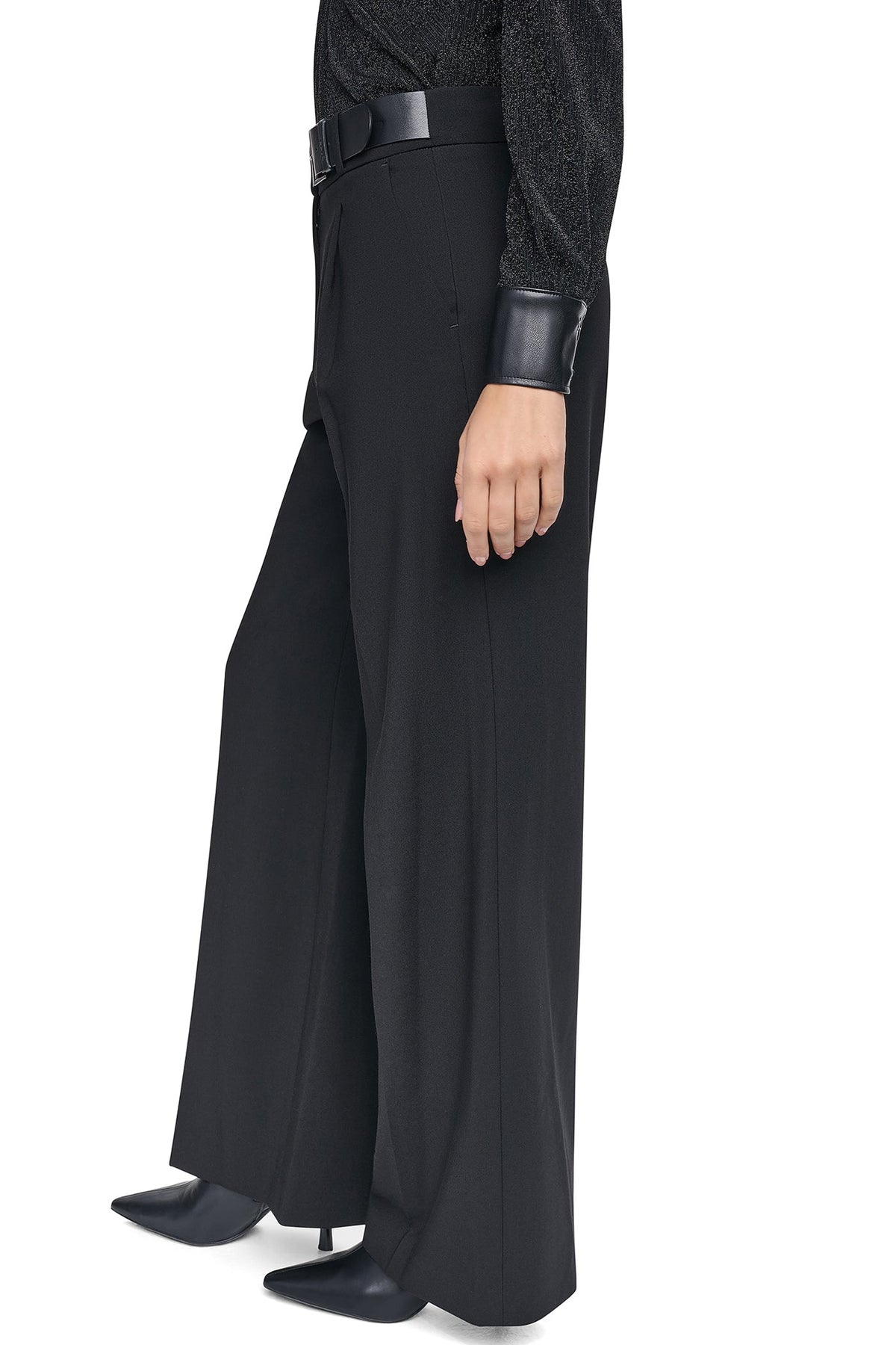 Black DKNY BELTED WIDE LEG TROUSER