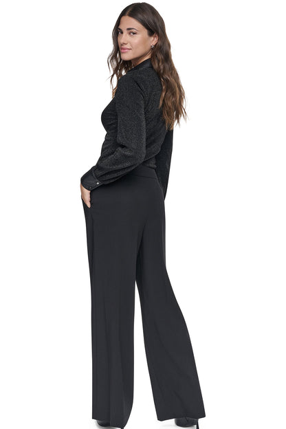 Black DKNY BELTED WIDE LEG TROUSER