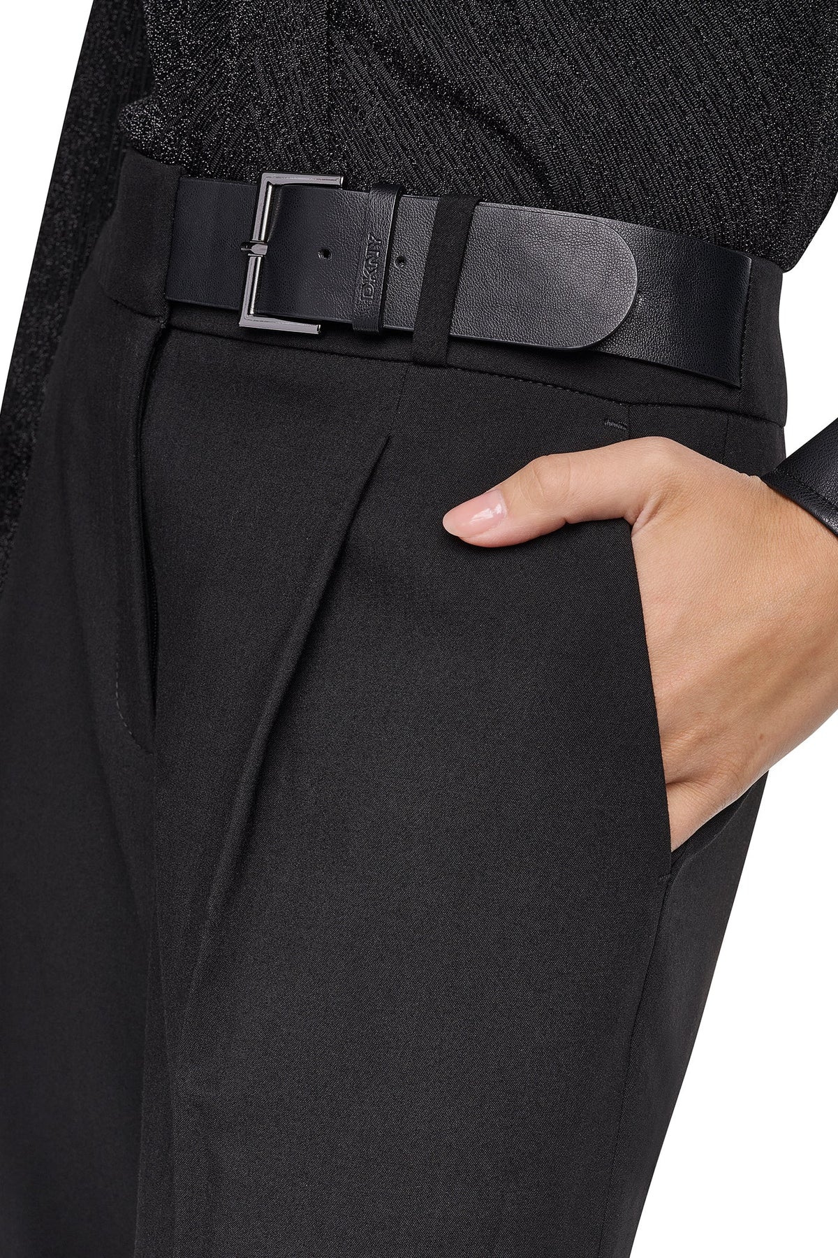 Black DKNY BELTED WIDE LEG TROUSER