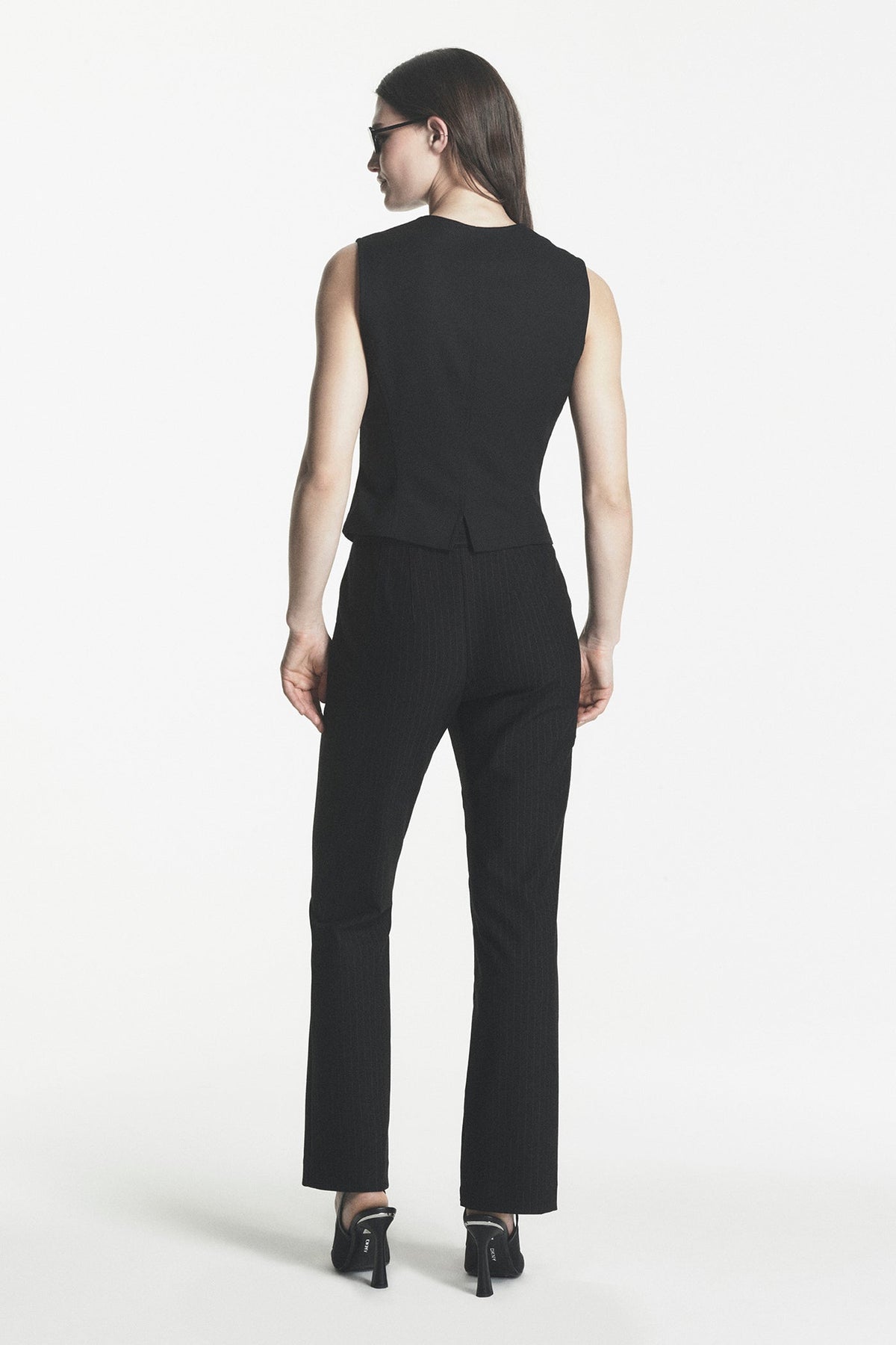 Black DKNY PINSTRIPE STRAIGHT LEG TROUSER