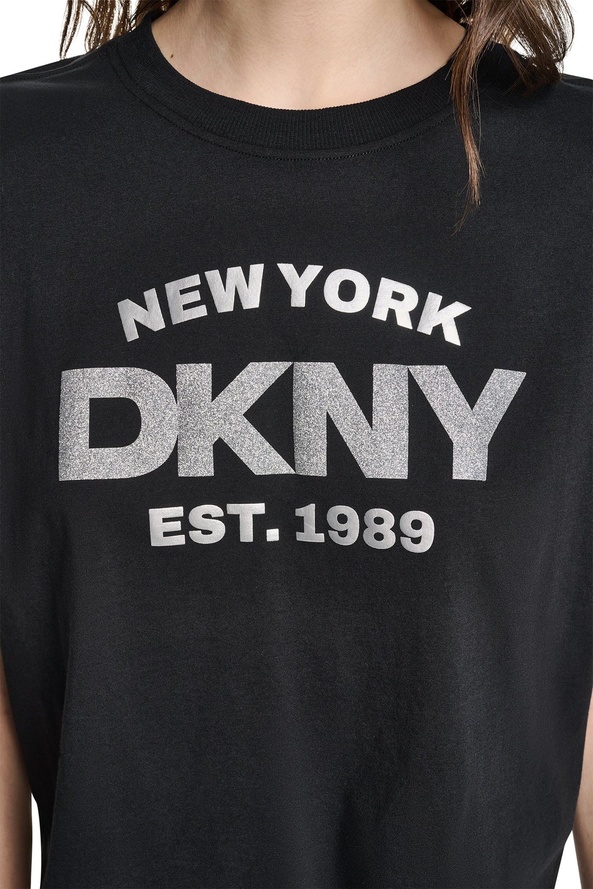 Peacoat/Silver DKNY CROPPED METALLIC LOGO TEE