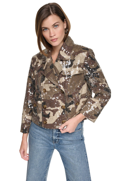 Travertine DKNY SEQUIN DOUBLE BREASTED TRENCH COAT