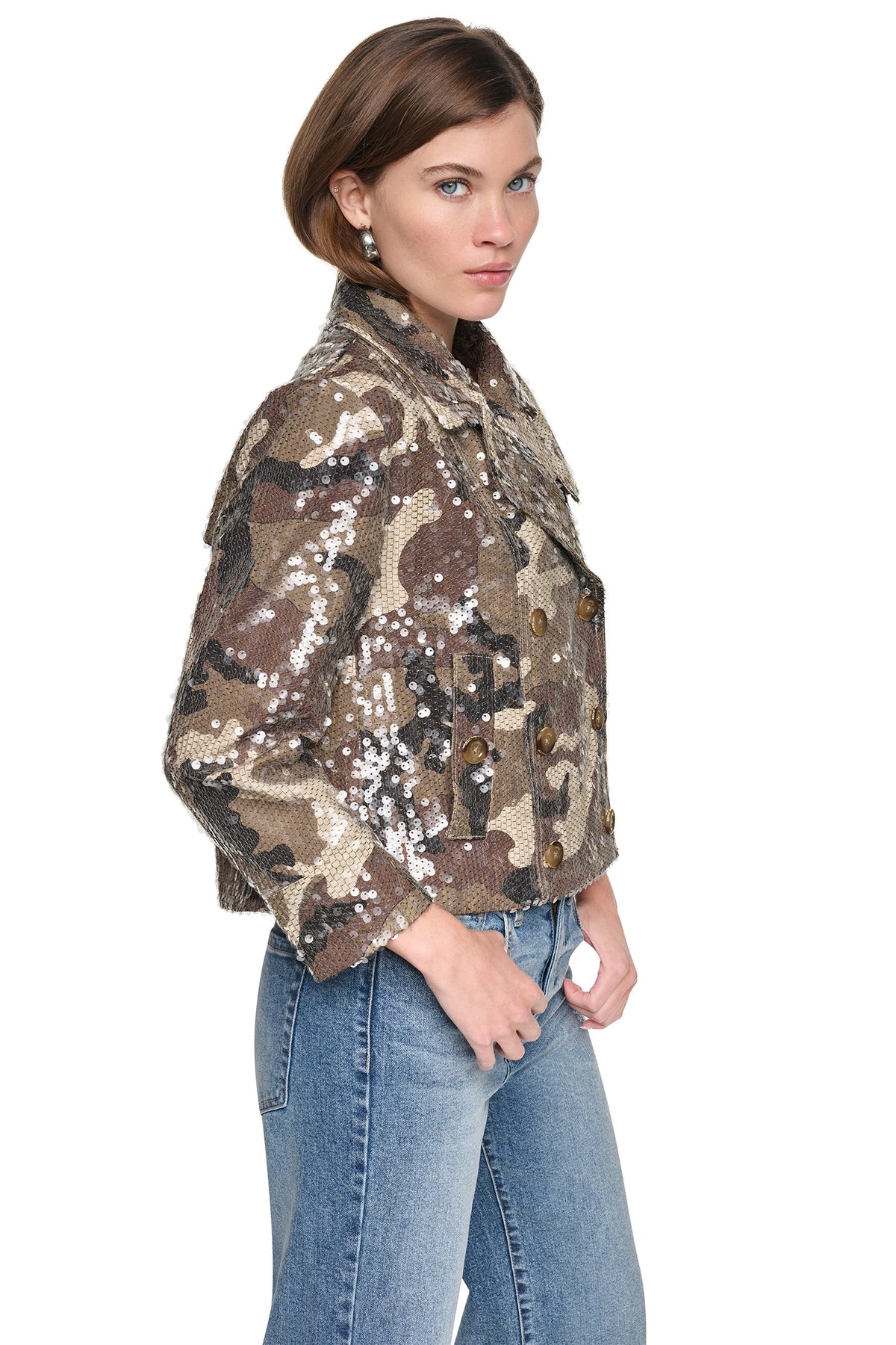 Travertine DKNY SEQUIN DOUBLE BREASTED TRENCH COAT