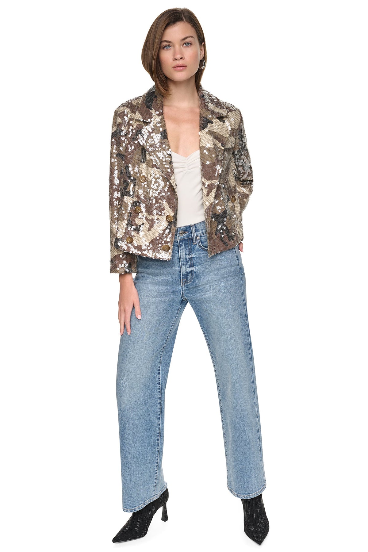 Travertine DKNY SEQUIN DOUBLE BREASTED TRENCH COAT