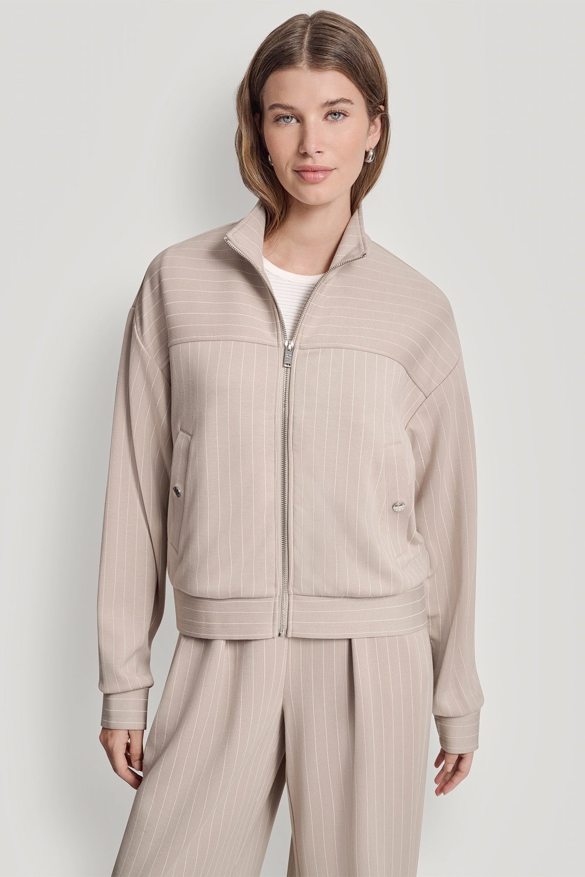 Pebble Pinstripe DKNY PINSTRIPED TRACK JACKET