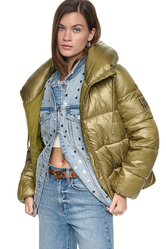 Metallic Chestnut DKNY QUILTED PUFFER WITH DRAMA COLLAR