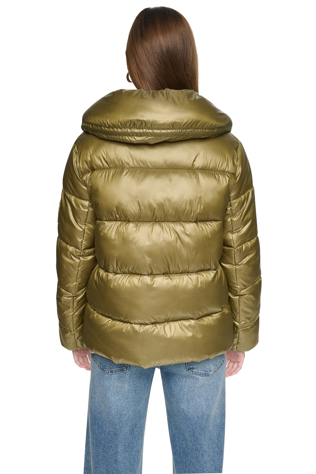 Metallic Claret DKNY QUILTED PUFFER WITH DRAMA COLLAR