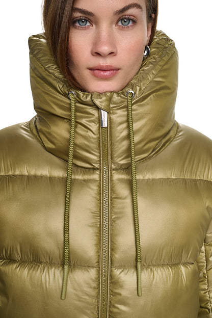 Metallic Claret DKNY QUILTED PUFFER WITH DRAMA COLLAR