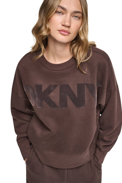 Espresso/Espresso DKNY FLOCKED VARSITY LOGO SWEATSHIRT