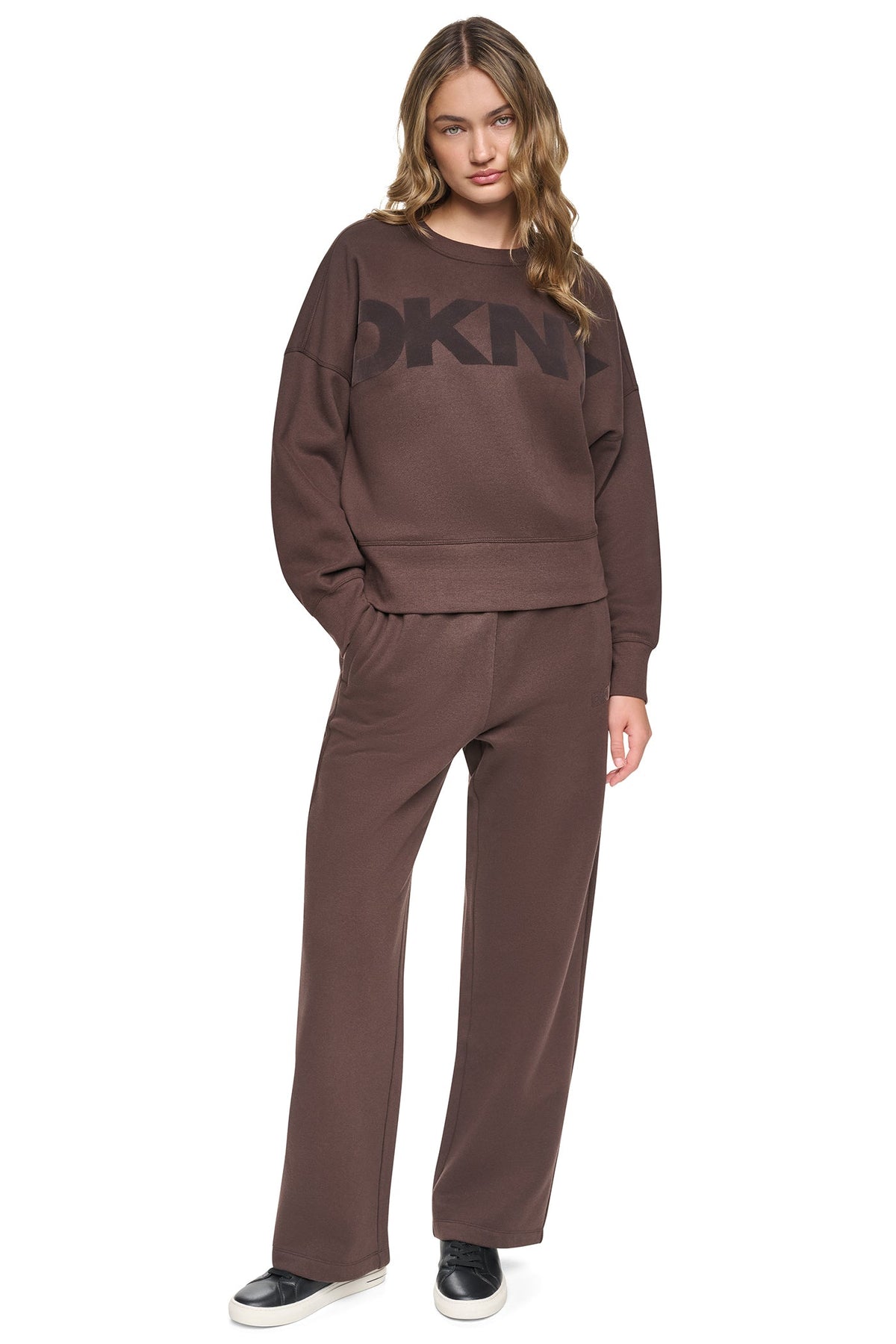 Espresso/Espresso DKNY FLOCKED VARSITY LOGO SWEATSHIRT