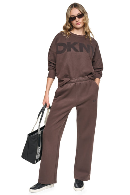 Espresso/Espresso DKNY FLOCKED VARSITY LOGO SWEATSHIRT