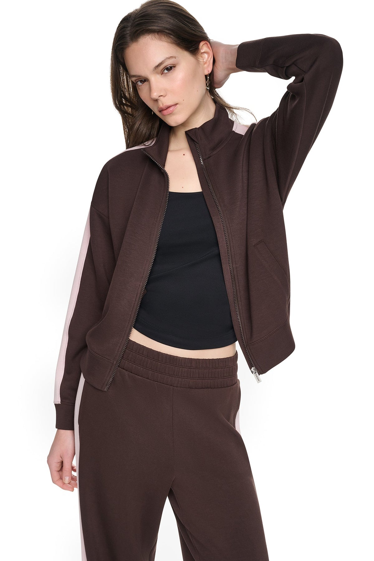 Black/Eggnog DKNY SIDE STRIPE FULL ZIP JACKET