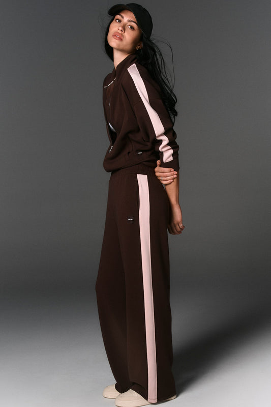 Black/Eggnog DKNY HIGH-RISE SIDE STRIPE WIDE-LEG PANT