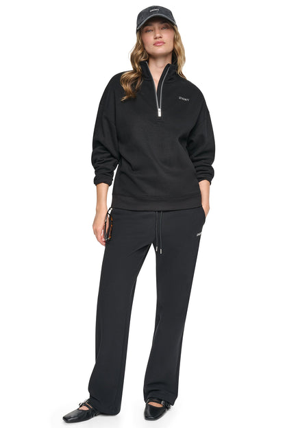 Caramel Heather DKNY METALLIC BUBBLE 1/4 ZIP PULLOVER