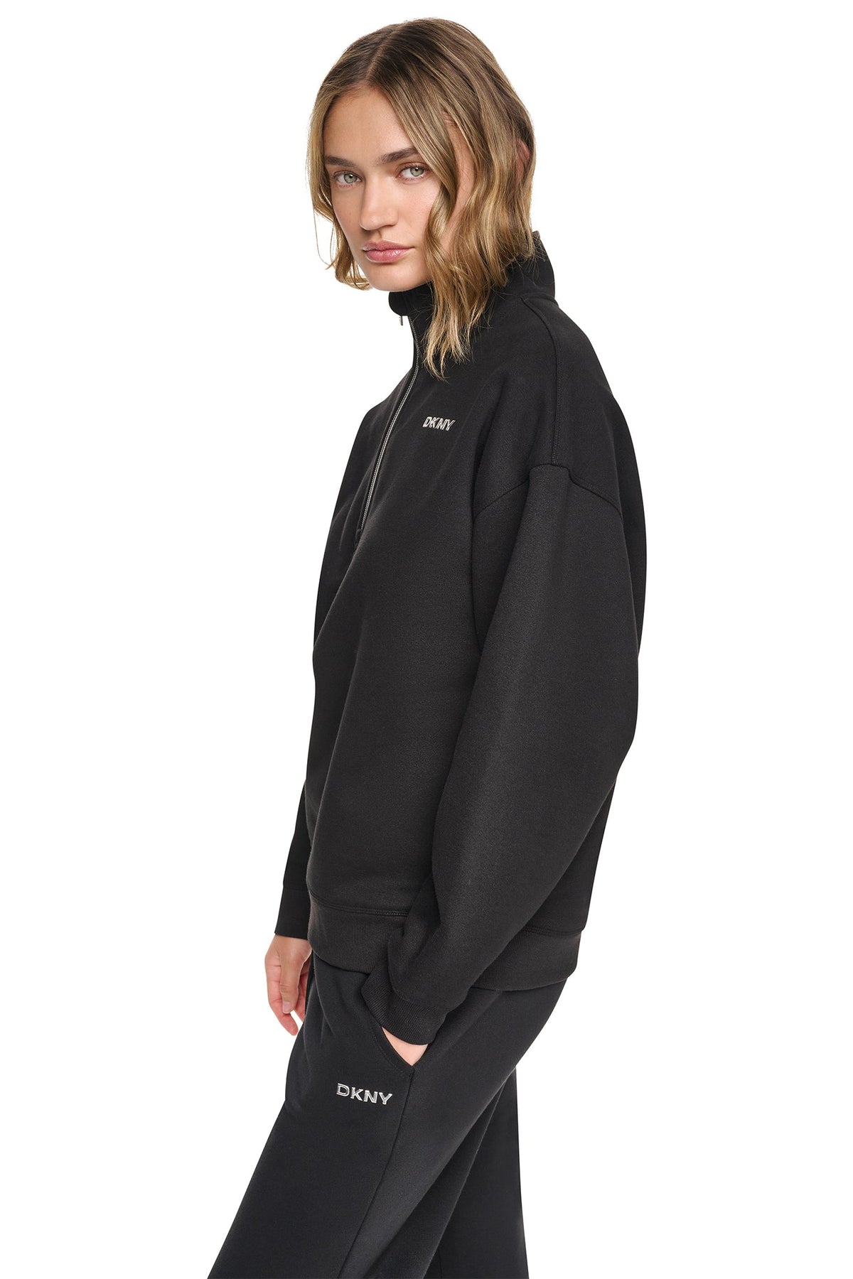 Caramel Heather DKNY METALLIC BUBBLE 1/4 ZIP PULLOVER