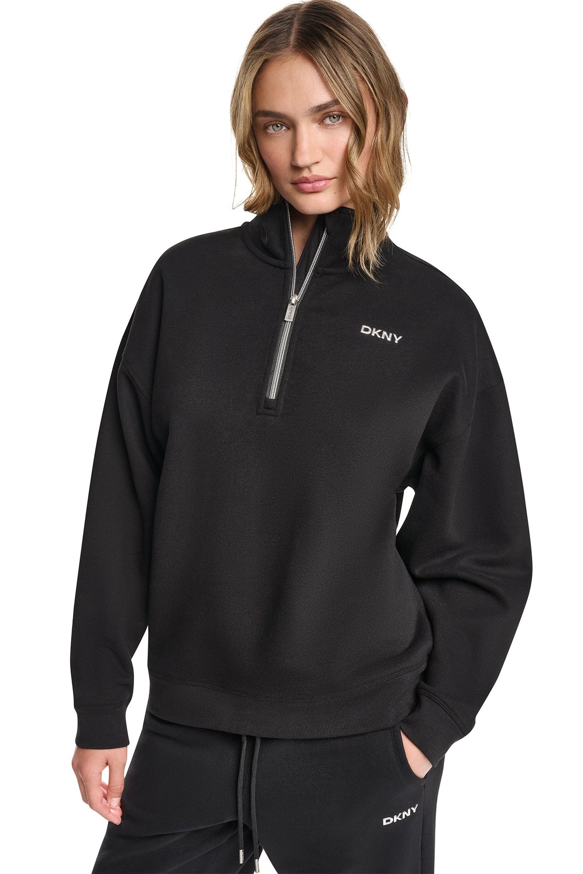 Caramel Heather DKNY METALLIC BUBBLE 1/4 ZIP PULLOVER