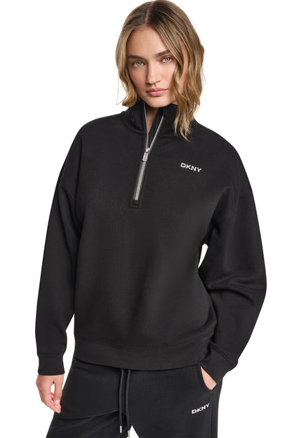 Caramel Heather DKNY METALLIC BUBBLE 1/4 ZIP PULLOVER