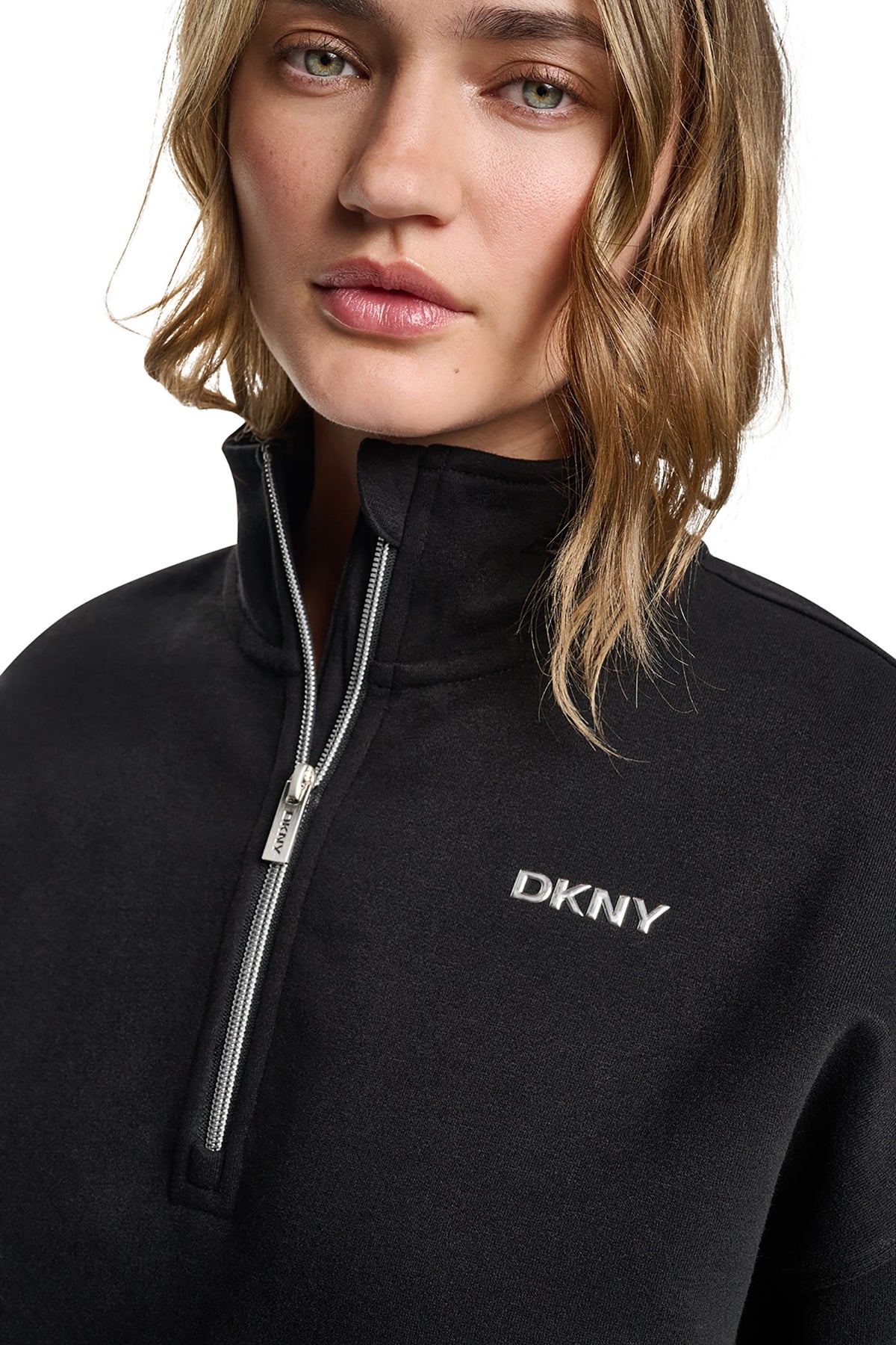 Caramel Heather DKNY METALLIC BUBBLE 1/4 ZIP PULLOVER