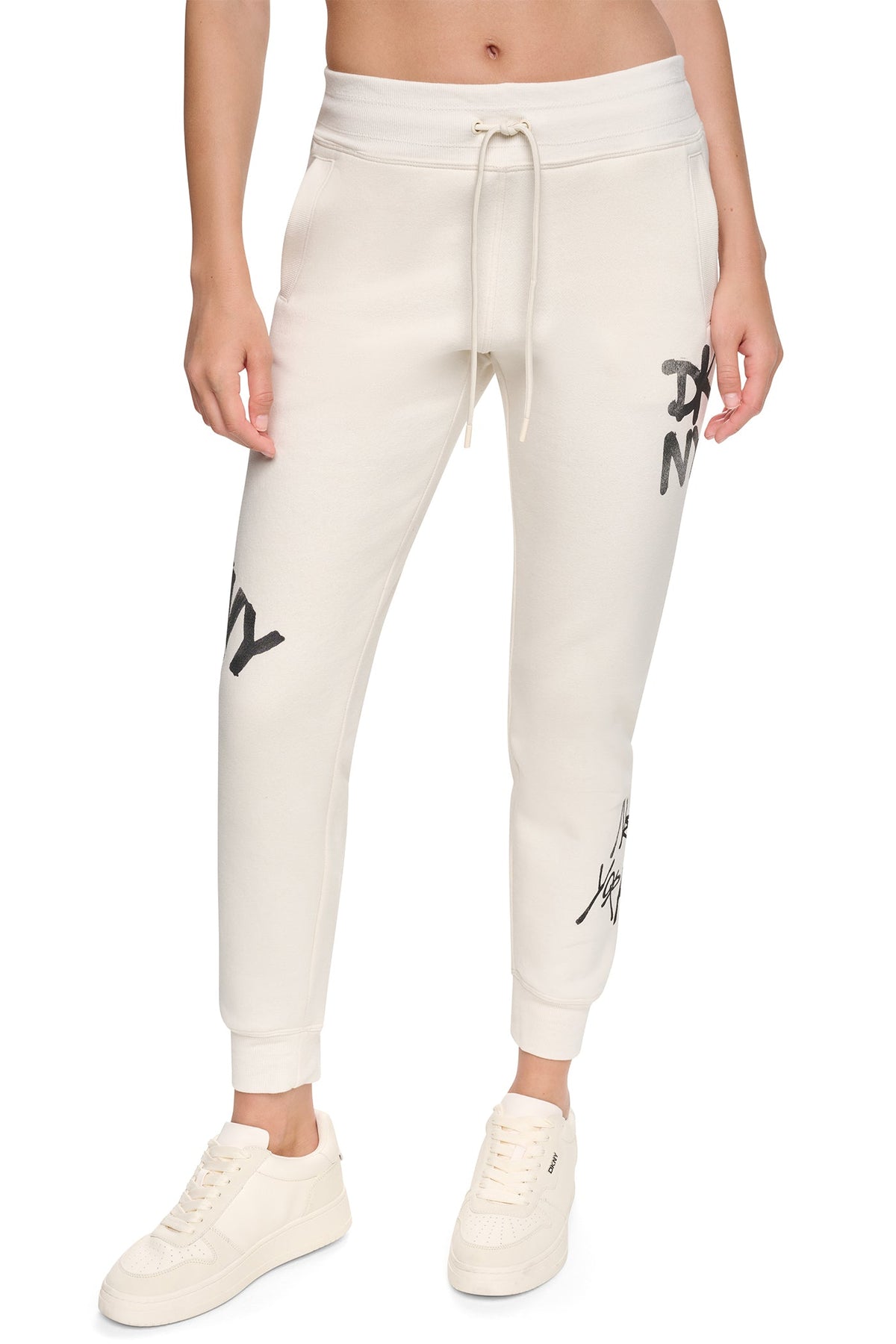 Black DKNY MID-RISE GRAFFITI RHINESTONE LOGO JOGGER