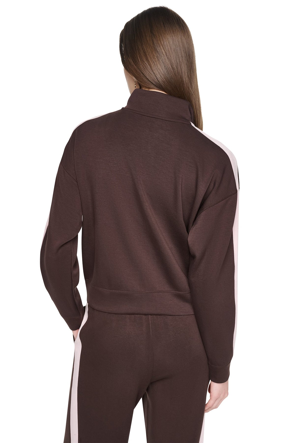 Espresso/Blush Pink DKNY SIDE STRIPE FULL ZIP JACKET