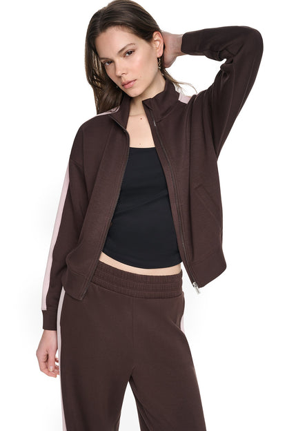 Espresso/Blush Pink DKNY SIDE STRIPE FULL ZIP JACKET