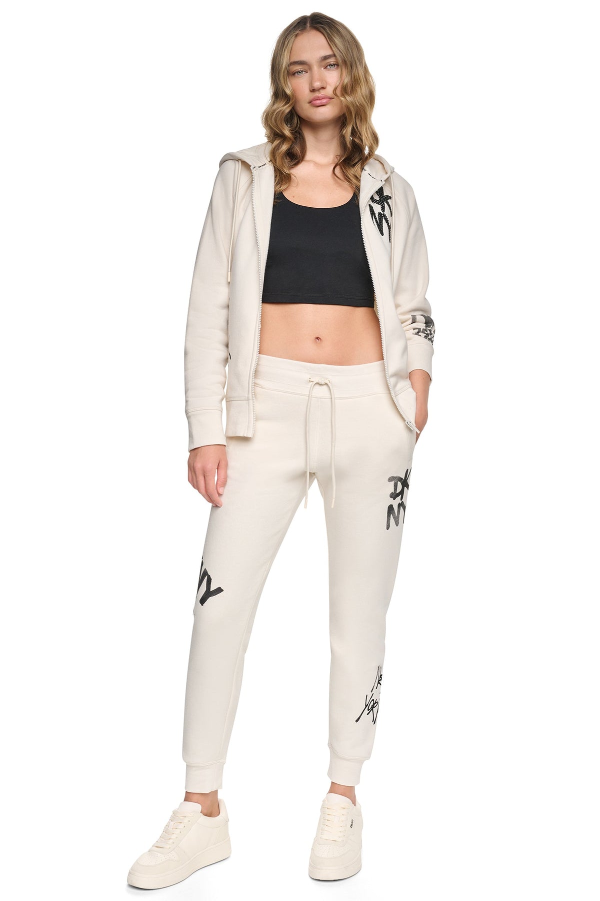 Eggnog DKNY MID-RISE GRAFFITI RHINESTONE LOGO JOGGER
