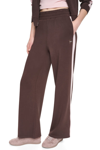 Espresso/Blush Pink DKNY HIGH-RISE SIDE STRIPE WIDE-LEG PANT
