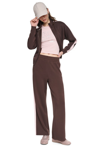 Espresso/Blush Pink DKNY HIGH-RISE SIDE STRIPE WIDE-LEG PANT