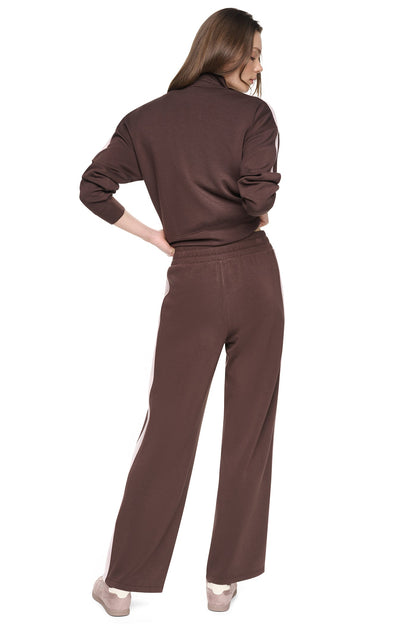 Espresso/Blush Pink DKNY HIGH-RISE SIDE STRIPE WIDE-LEG PANT