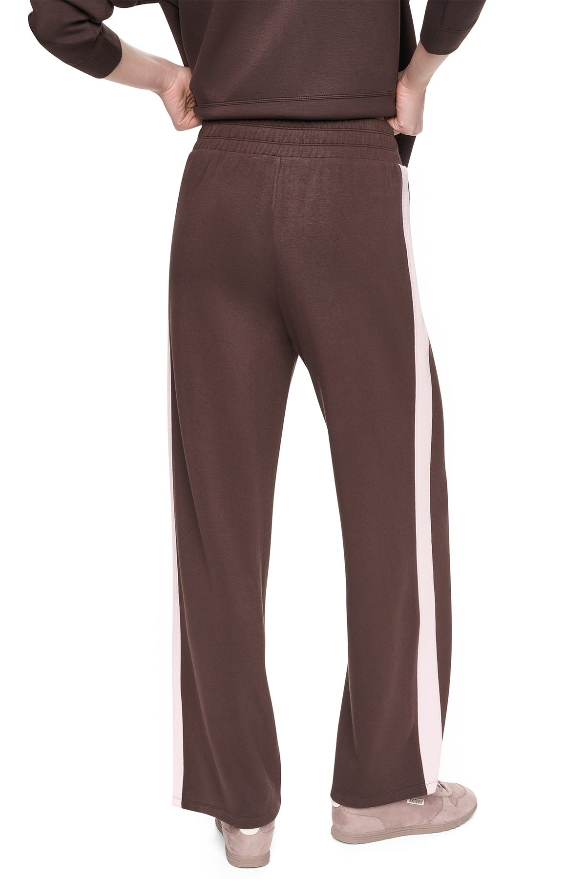 Espresso/Blush Pink DKNY HIGH-RISE SIDE STRIPE WIDE-LEG PANT