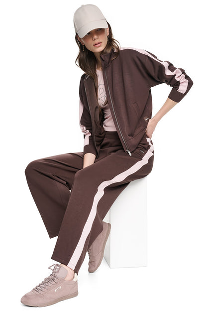 Espresso/Blush Pink DKNY HIGH-RISE SIDE STRIPE WIDE-LEG PANT