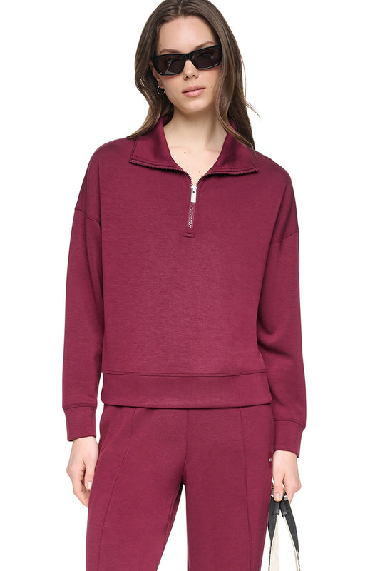 Claret DKNY MOCK NECK HALF ZIP PULLOVER